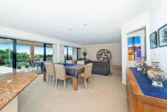 One of only a couple of
beachfront reserve apartment options available in Caves Beach, this
property distinguishes itself from the others in a big way. Offering
features far superior to its neighbours, in terms of bigger apartment
size, bigger garaging options and genuine ocean views with direct beach
access not available in the bigger apartment options set back from the
beach. Set in a more intimate group of only 5 apartments, this
property boasts the only internally accessed 2 car remote entry garage.
The current owners have their boat, car and plenty of shelving and
stored items comfortably arranged inside. The apartment itself
features generous, softly down-lit open plan living that flows off the
entry and out to an extremely large, covered outdoor living area. The
minute you walk inside you are taken aback by the unexpected
spaciousness of the living and also the delightful outlook to beachfront
shrubbery and ocean views. Spot the whales or count the ships and enjoy spectacular sunrises and amazing Nor Easterly breezes all summer long. The
living flows off the top end, quality, 2 pack and granite designer
kitchen, which is complete with not only an outlook to the living areas,
both inside and out but also the ocean view. The internal living
offers large dining and large lounge options with 2 sets of big stacker
doors connecting the living to the oversized, outdoor living and the
ocean view. A genuine, separate laundry also opens out to the deck and is complete with a very handy second toilet. The
deck boasts room for both outdoor lounge and dining options with a tap,
power and lighting all provided for extended easy all seasons
indoor/outdoor living. Back inside discover 2 king size bedrooms
both complete with generous built in wardrobes and easy access to the
oversized bathroom with a feature large heat pump spa and separate
shower.