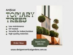  Tired of wilting greenery? Ditch the watering can and elevate your home or garden with Designer Vertical Gardens' stunning range of artificial topiary trees! Our range of artificial topiary trees are: 
 
 Low maintenance 
 UV treated 
 Versatile for indoor or outdoor spaces 
 Made from high-quality materials 
 
 These maintenance-free, evergreen beauties are perfect for creating a modern and elegant ambience of topiary trees in Australia. Transform your space in an instant! Browse our collection from Designer Vertical Gardens or call 1800 960 565. 