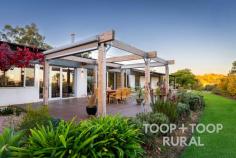12 Blee St Angaston SA 5353 Just moments from Angaston’s heart, this architecturally designed five-bedroom home on 5.12 gently sloping acres offers rural privacy with town convenience. Panoramic township views create an idyllic backdrop for daily living. Thoughtfully designed for natural light and space, it features soaring ceilings, expansive glazing, and seamless indoor-outdoor flow. South-facing bedrooms (except the main) have high-set windows designed to capture warming winter sun while blocking summer heat. Main living spaces are similarly designed to flood interiors with light without harsh summer sun. Entertain under the pergola or relax in the sheltered courtyard, amid landscaped gardens and established fruit trees. The private bitumen driveway at the end of a quiet no-through road enhances privacy. With meticulous attention to detail—from underfloor heating in all bedrooms to sustainability with solar panels, rainwater tanks, and reticulated irrigation—the property is ideal for families, retirees, or those seeking a peaceful yet practical lifestyle. Just two minutes from Angaston’s cafés, shops, and markets, this property uniquely combines modern elegance with everyday convenience. PROPERTY FEATURES: • Architect-designed home on approx. 5 acres • Five bedrooms with individual climate control • Underfloor heating in bathrooms and main living areas • High-set windows in south-facing bedrooms for winter warmth • Open-plan living with high ceilings • Premium Rockwool insulation • Battery-compliant smoke alarms • Secure home with deadlocks, sensor lights, window locks • Panoramic views of Angaston • Grand olive-lined driveway (60 trees) • Paddocks suitable for equestrian or hobby farming • Landscaped gardens, orchard*, entertaining pavilion • NBN Internet (20mbps download & 4mbps upload) • 10.6kW solar panel system (Alinta Energy) • 3 Phase power connected Orchard Trees: 60 olives 3 varieties: Manzanillo, SA verde, Coneci 7 fig, 5 black 3 green 6 pistachio 6 prunes 1 peach 1 Orange 1 lemon 1 lime 1 fig (black)